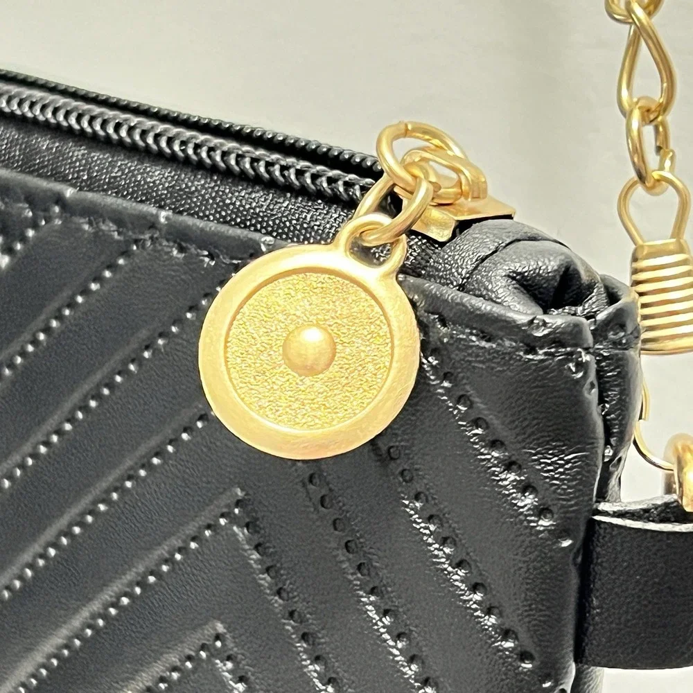 Faux Black‎ Leather Crossbody Shoulder Purse Handbag Gold Chain Accessory